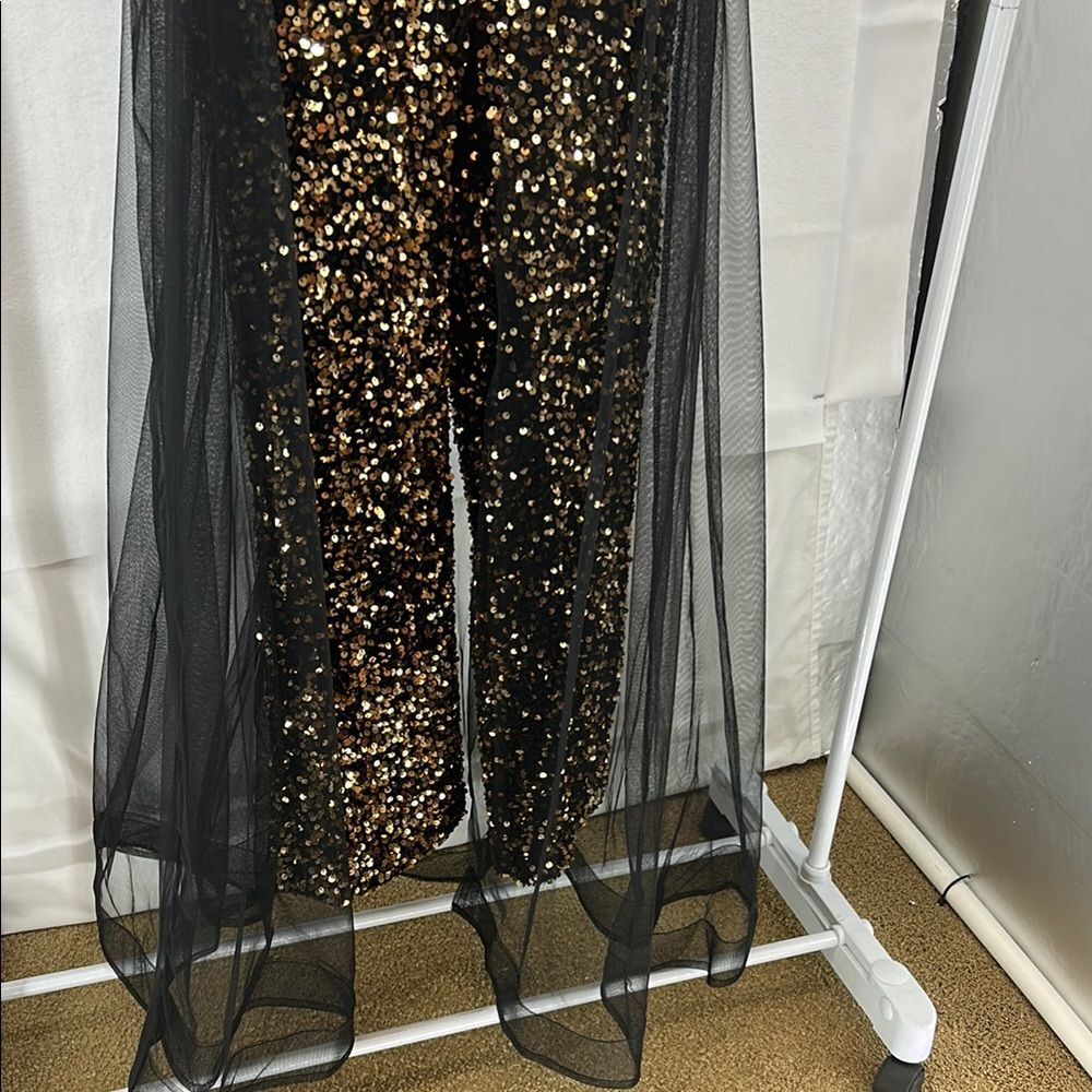 Black and Gold Sequin Jumpsuit - Picture 6 of 6